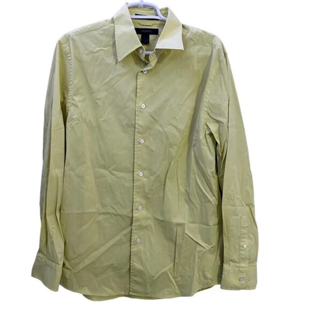 Express Dress Shirt Mens Medium Stretch Yellow Long Sleeve Button Down EUC